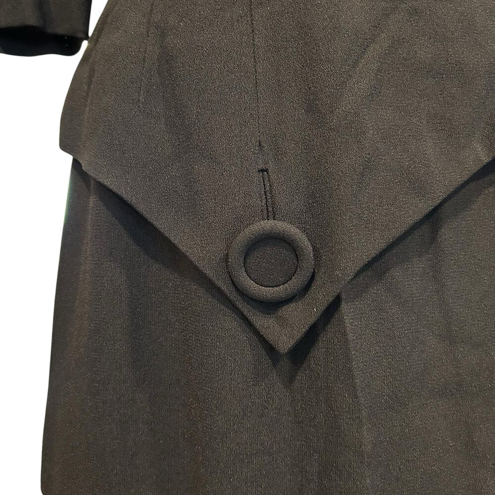 Vintage 60s Black Peplum Midi Dress Bateau Neck 3/4 Sleeve Size 8 - Picture 12 of 16